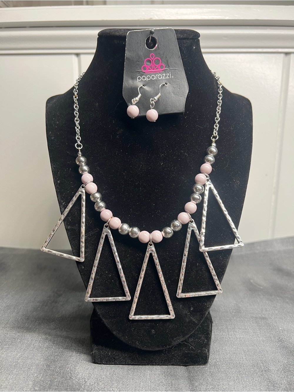 Paparazzi Gray and Silver Triangle Geometric Necklace Set
